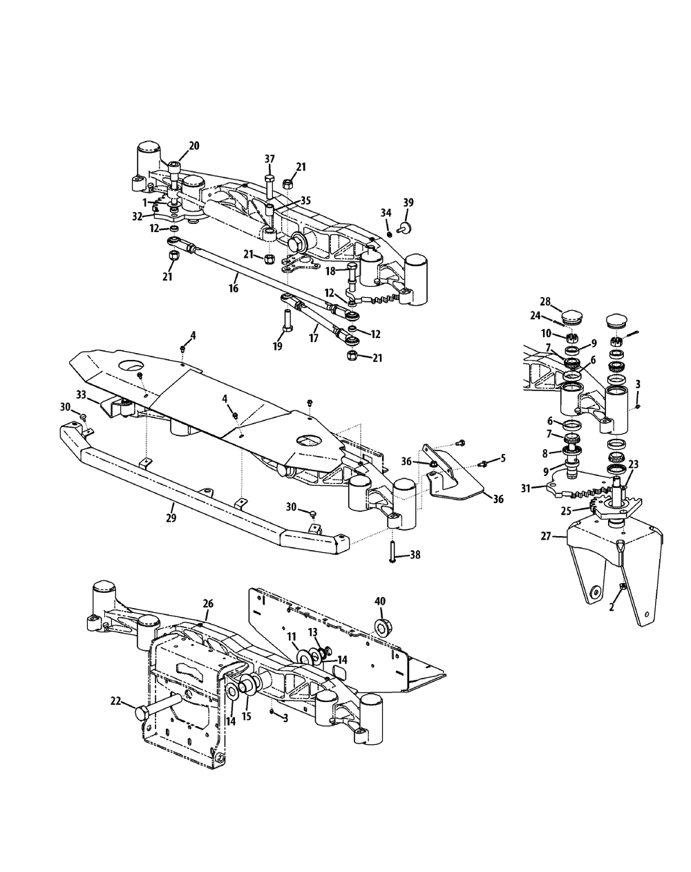 Front Axle Assembly Diagram and Parts List for S6031-KW 53DI8DU6050-31HP Cub Cadet Lawn Tractor